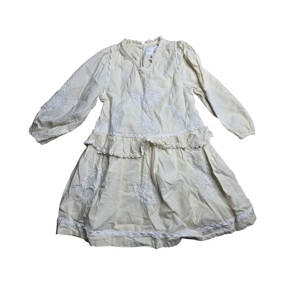 Zara Yellow Girl's Boho‎ Embroidered Dress Size: 6